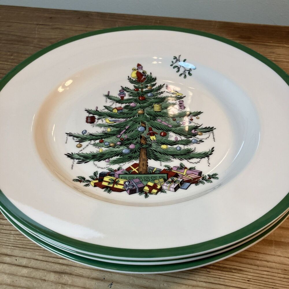 Vintage Set of 3 Spode Christmas Tree Dinner Plates 10.5" Beautiful Condition